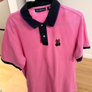 Psycho Bunny Men’s' Pink Polo Shirt with Navy Trim